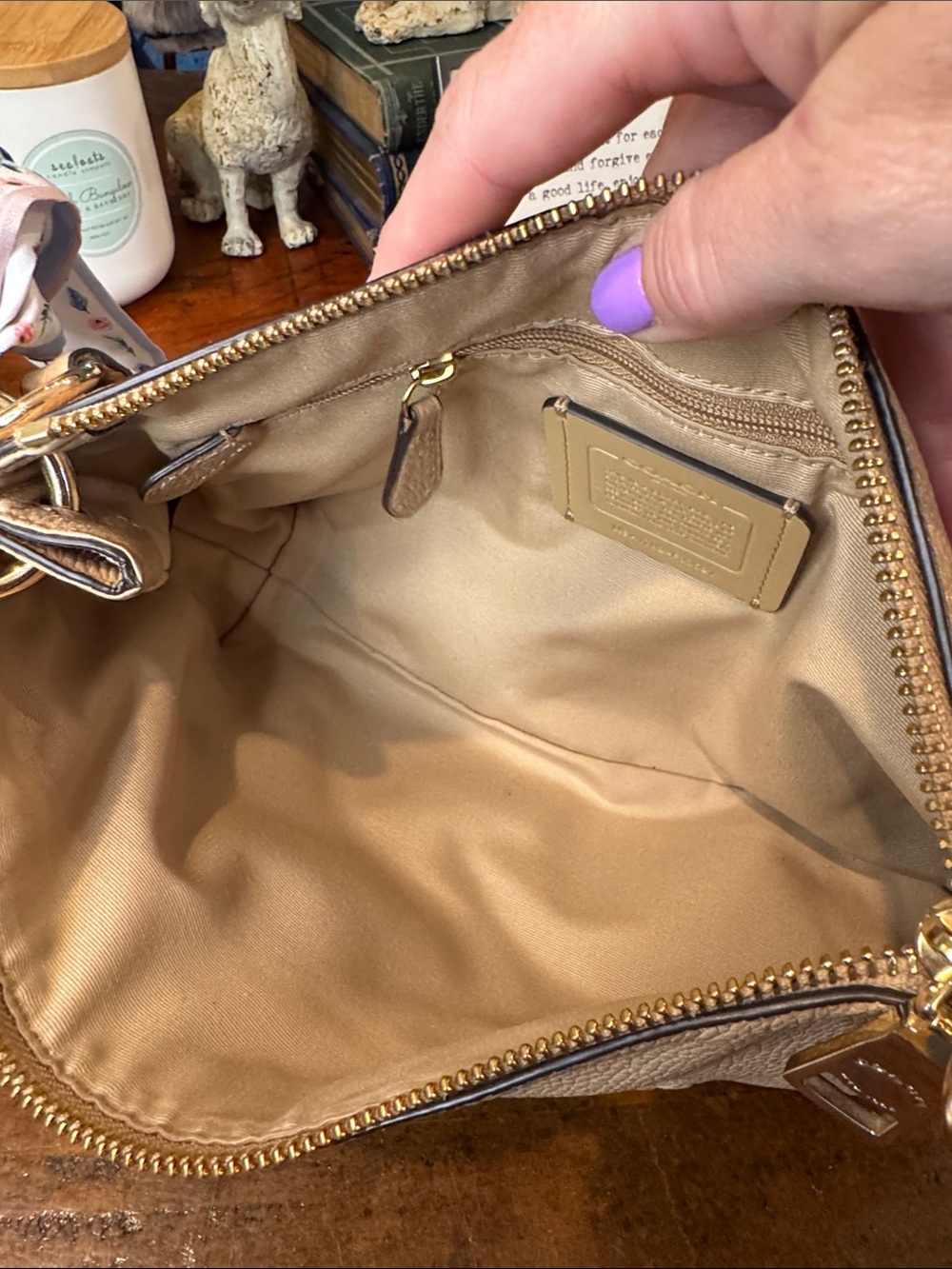 Coach Pebble Leather Shoulder Bag in Light Tan with Floral Scarf - Picture 11 of 15